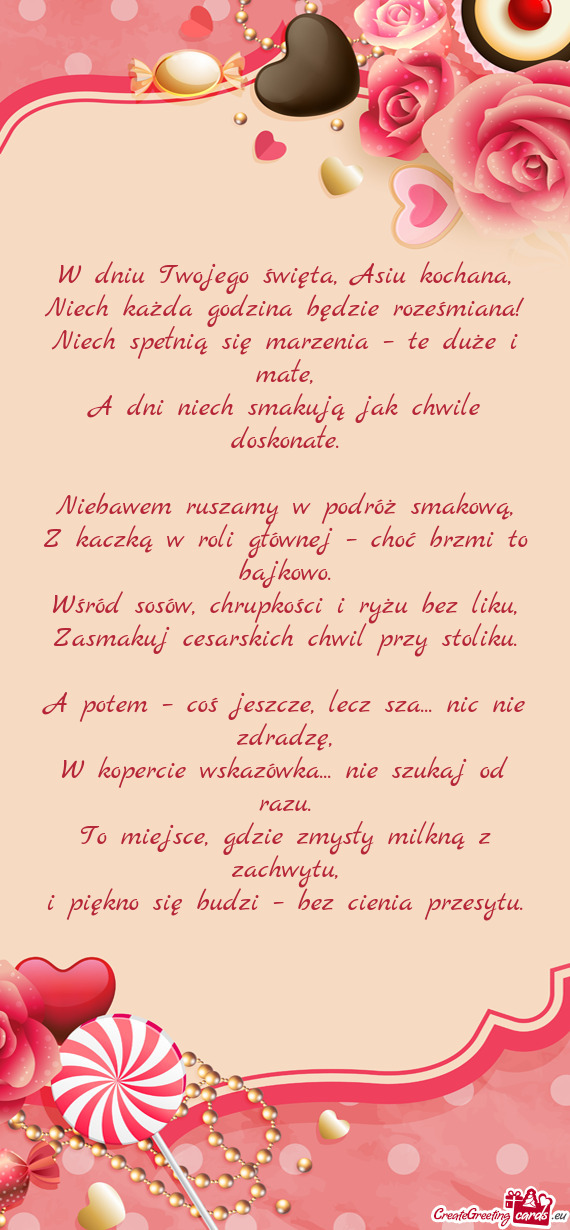 W dniu Twojego święta, Asiu kochana