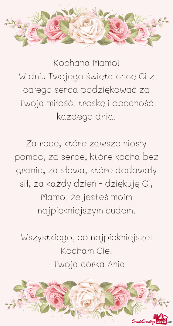 W dniu Twojego święta chcę Ci z całego serca podziękować za Twoją miłość, troskę i obecno