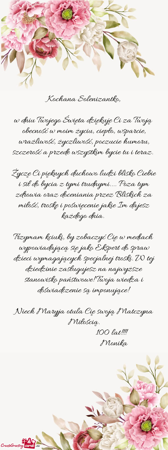 W dniu Twojego Święta dziękuję Ci za Twoją