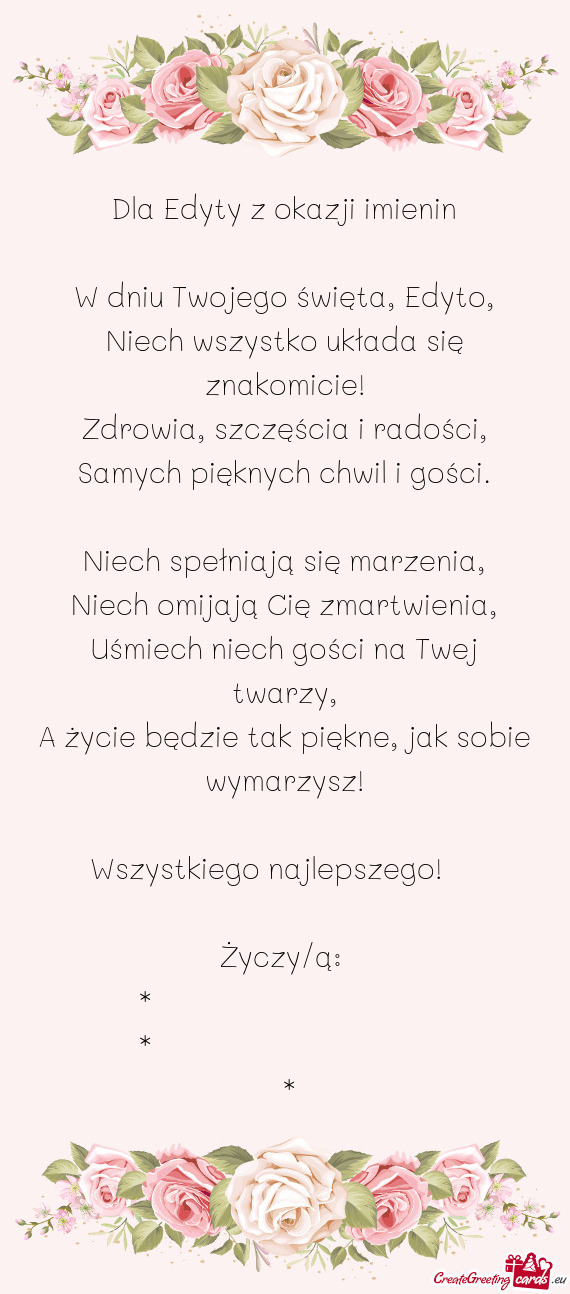 W dniu Twojego święta, Edyto