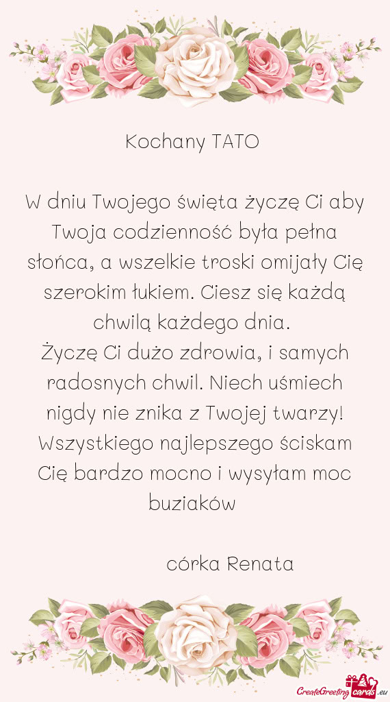 W dniu Twojego święta życzę Ci aby Twoja codzienność była pełna słońca, a wszelkie troski