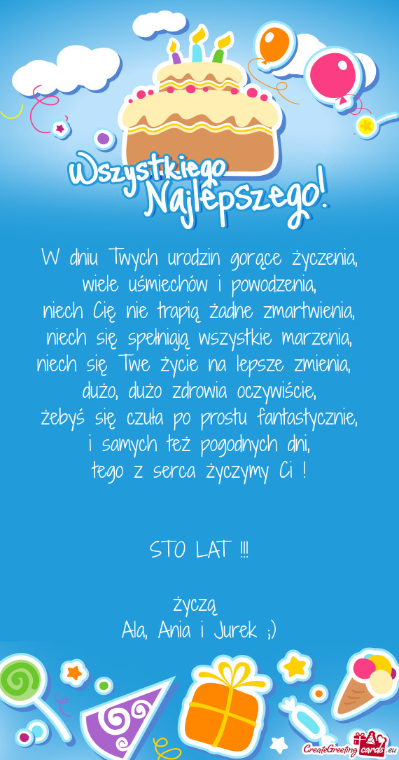 W dniu Twych urodzin gorące życzenia