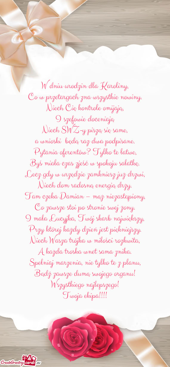 W dniu urodzin dla Karoliny