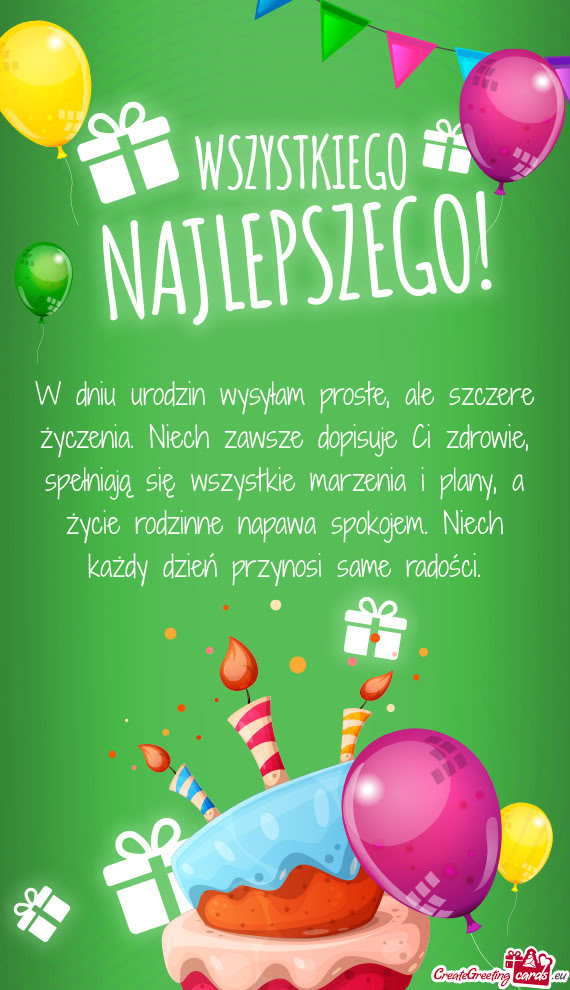 W dniu urodzin wysyłam proste, ale szczere życzenia. Niech zawsze dopisuje Ci zdrowie, spełniają