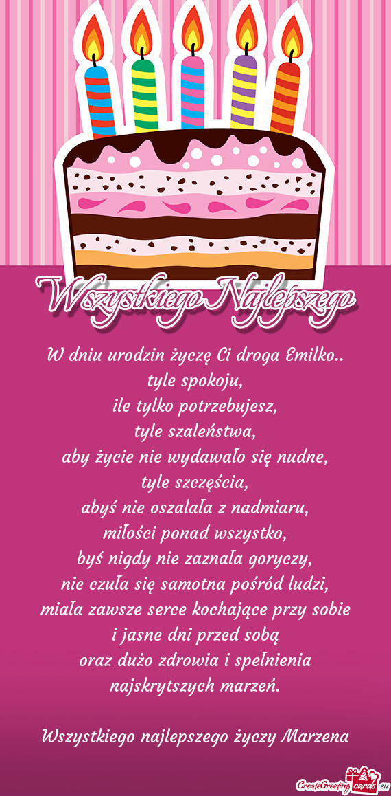 W dniu urodzin życzę Ci droga Emilko