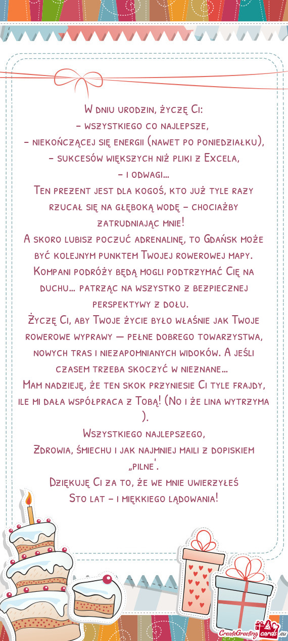 W dniu urodzin, życzę Ci