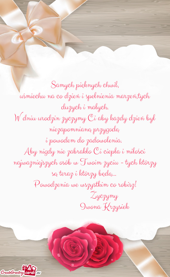 W dniu urodzin życzymy Ci aby każdy dzień był niezapomnianą przygodą