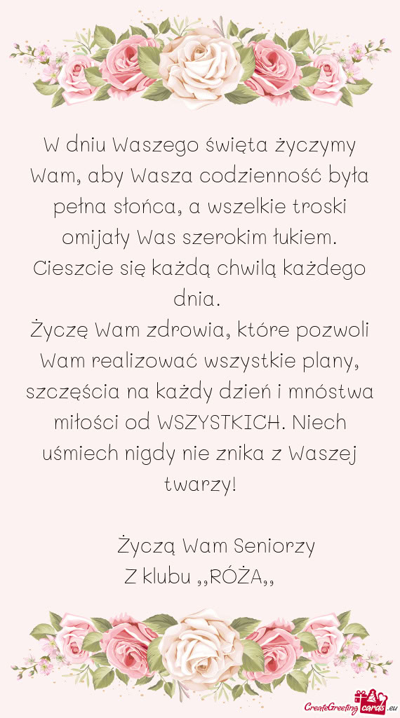 W dniu Waszego święta życzymy Wam, aby Wasza codzienność była pełna słońca, a wszelkie tros