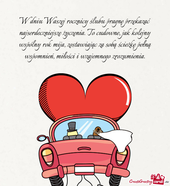 W dniu Waszej rocznicy ślubu pragnę przekazać najserdeczniejsze życzenia. To cudowne, jak kolejn