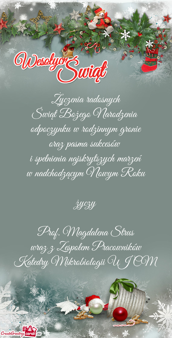 W i spełnienia najskrytszych marzeń w nadchodzącym Nowym Roku życzy Prof