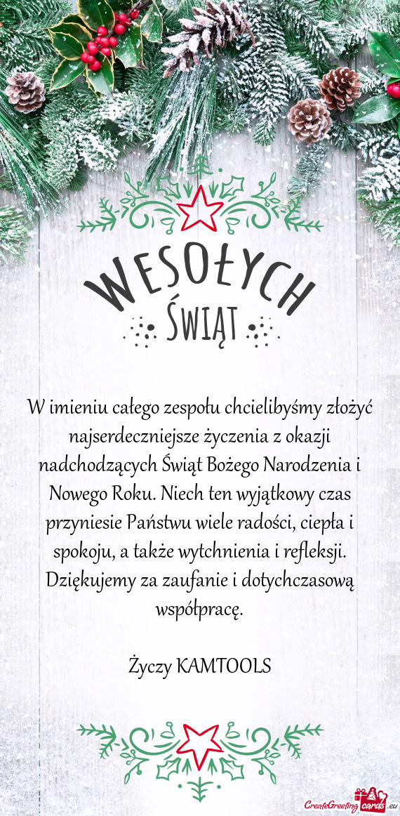 W imieniu całego zespołu chcielibyśmy złożyć najserdeczniejsze życzenia z okazji nadchodzący