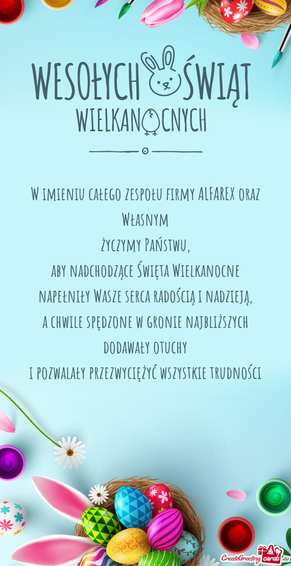 W imieniu całego zespołu firmy ALFAREX oraz Własnym
