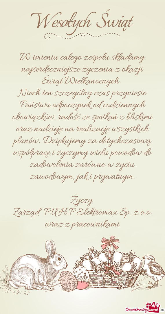 W imieniu całego zespołu składamy najserdeczniejsze życzenia z okazji Świąt Wielkanocnych