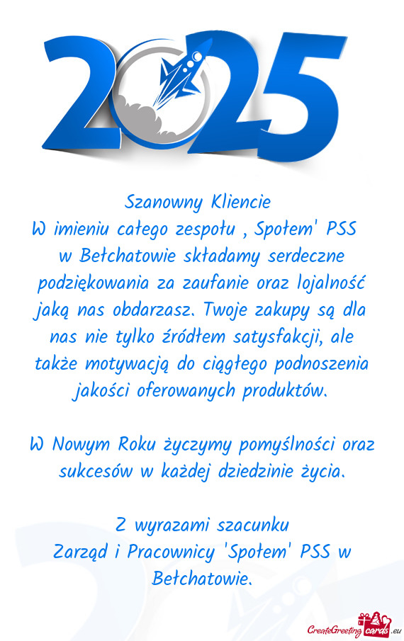 W imieniu całego zespołu „Społem” PSS w Bełchatowie składamy serdeczne podziękowania za