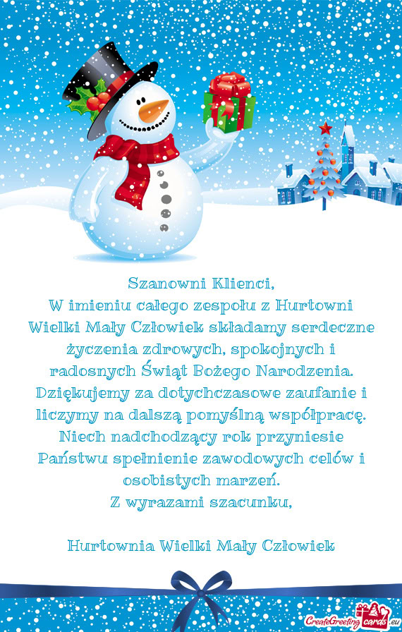 W imieniu całego zespołu z Hurtowni Wielki Mały Człowiek składamy serdeczne życzenia zdrowych