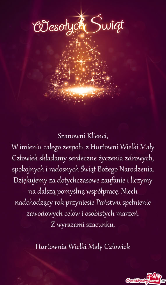 W imieniu całego zespołu z Hurtowni Wielki Mały Człowiek składamy serdeczne życzenia zdrowyc