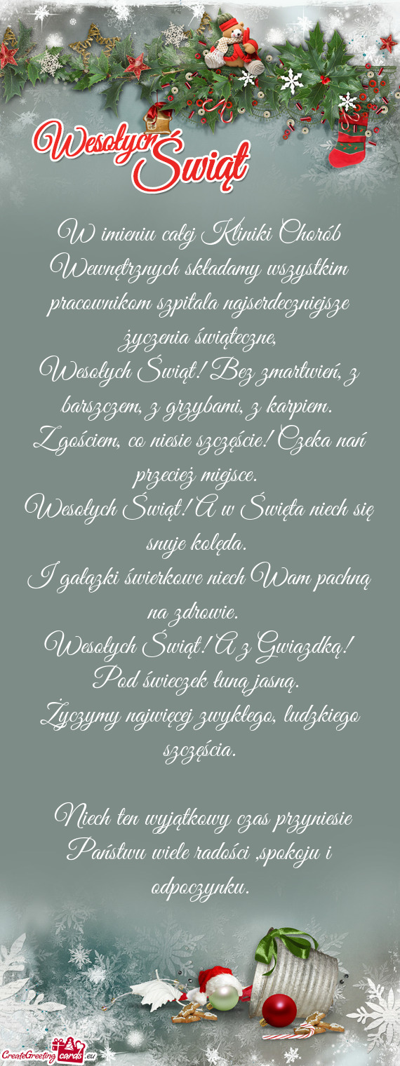 W imieniu całej Kliniki Chorób Wewnętrznych składamy wszystkim pracownikom szpitala najserdeczni