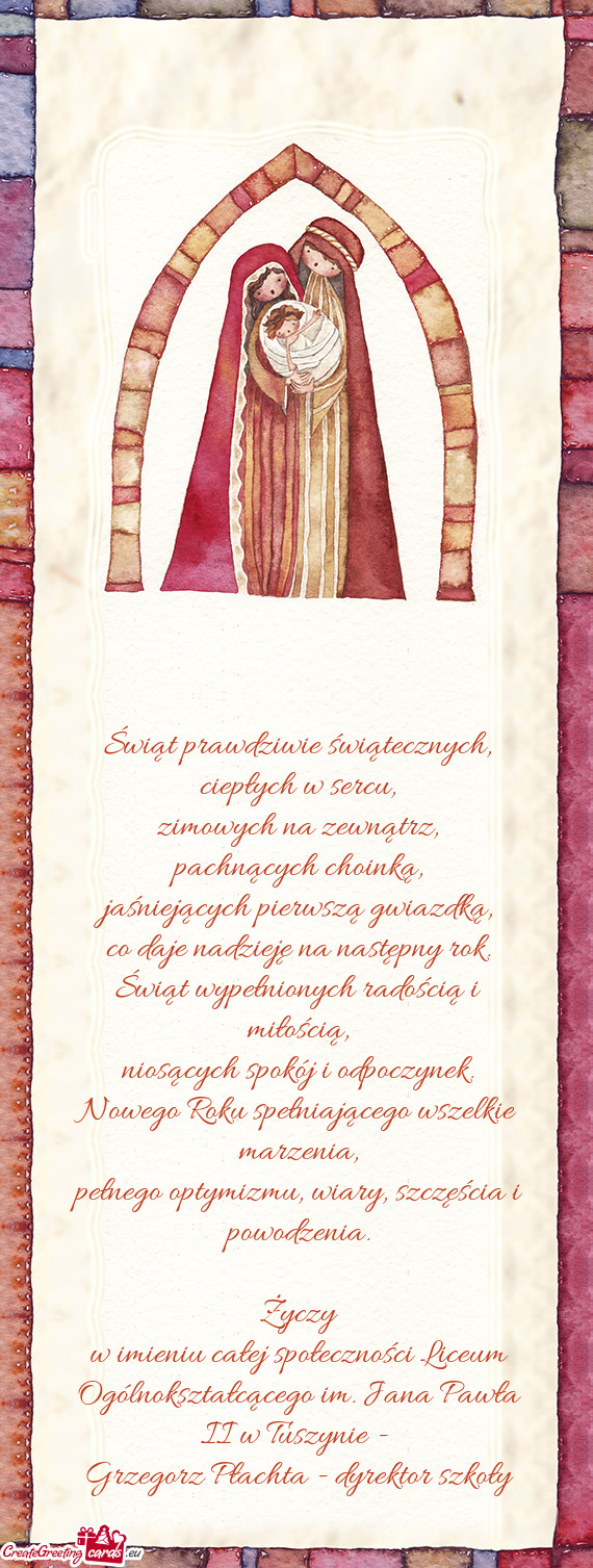W imieniu całej społeczności Liceum Ogólnokształcącego im. Jana Pawła II w Tuszynie