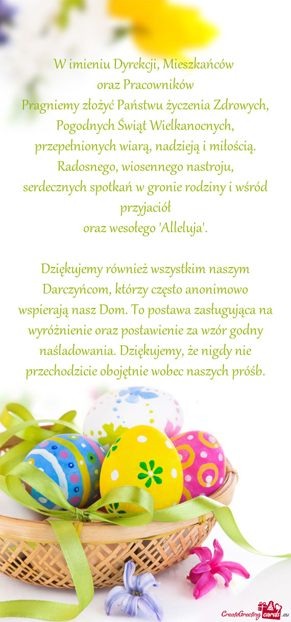 W imieniu Dyrekcji, Mieszkańców