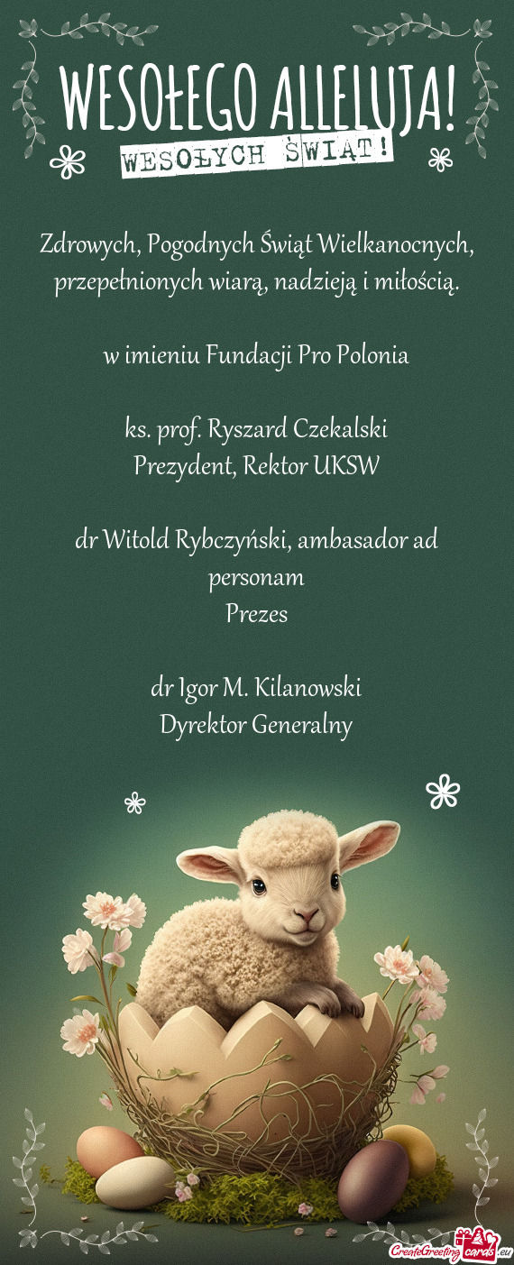 W imieniu Fundacji Pro Polonia