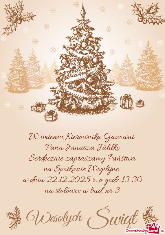 W imieniu Kierownika Gazowni