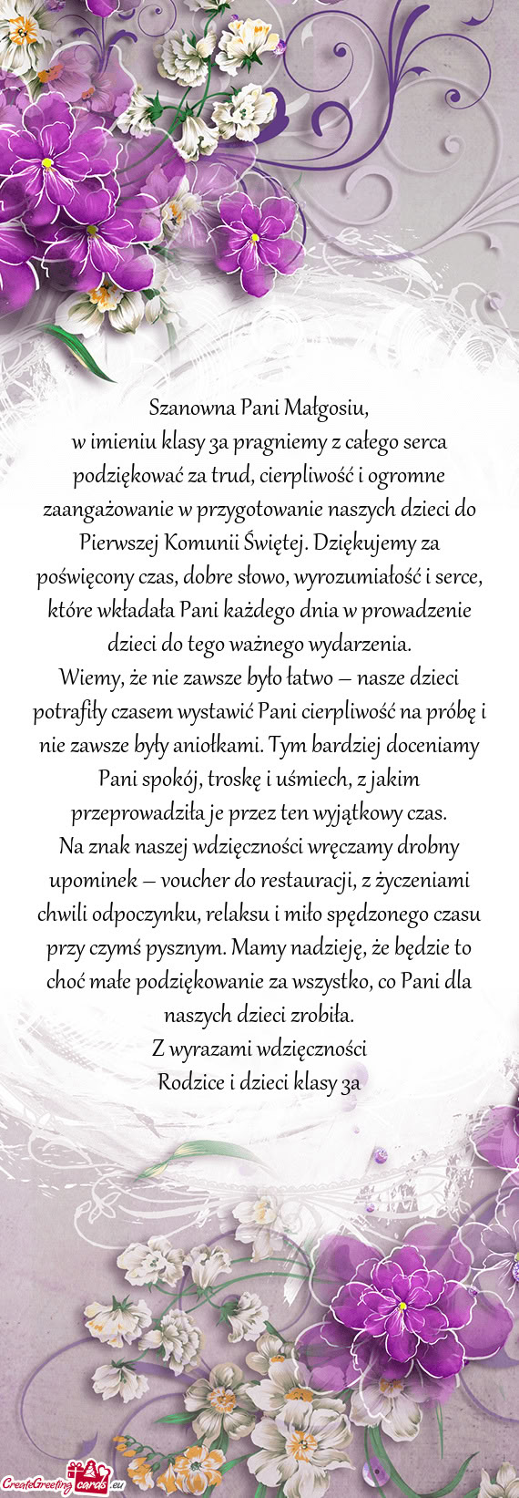 W imieniu klasy 3a pragniemy z całego serca podziękować za trud, cierpliwość i ogromne zaangaż