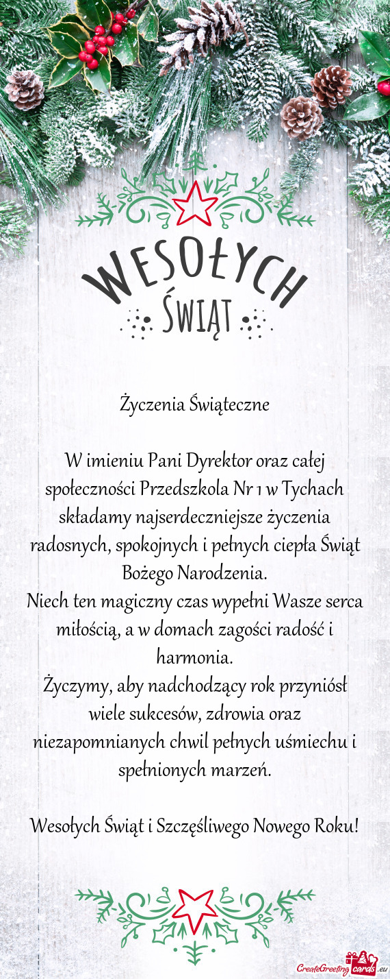 W imieniu Pani Dyrektor oraz całej społeczności Przedszkola Nr 1 w Tychach składamy najserdeczni