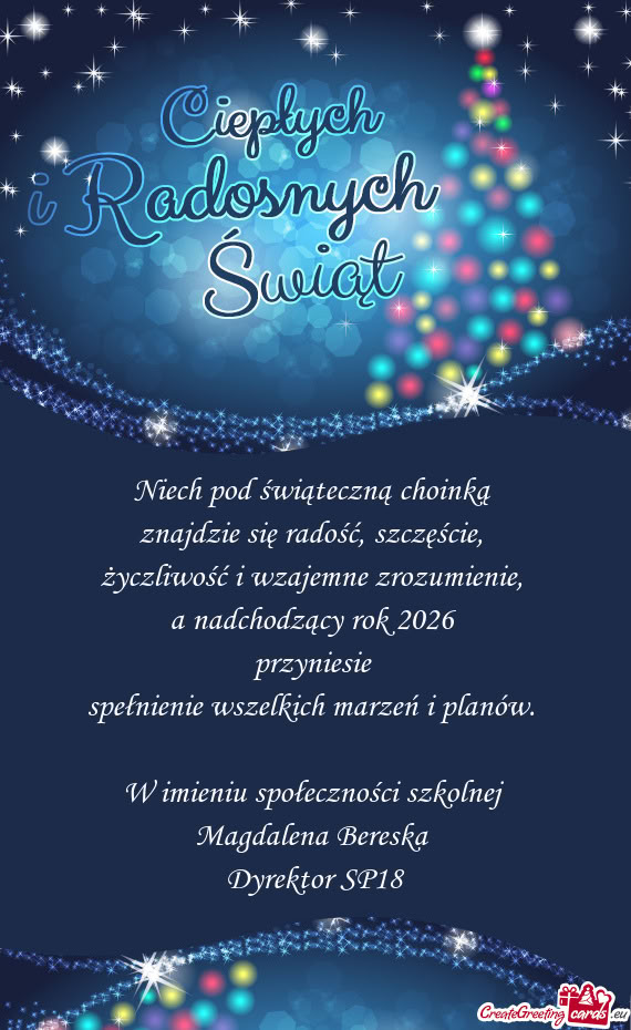 W imieniu społeczności szkolnej Magdalena Bereska Dyrektor SP18