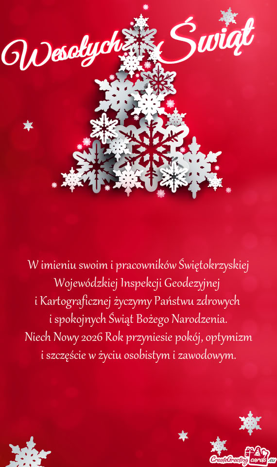 W imieniu swoim i pracowników Świętokrzyskiej Wojewódzkiej Inspekcji Geodezyjnej