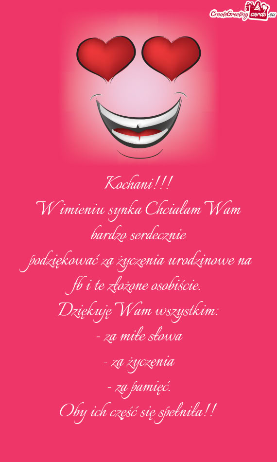 W imieniu synka Chciałam Wam bardzo serdecznie