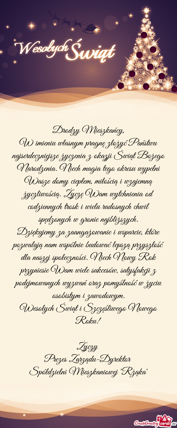 W imieniu własnym pragnę złożyć Państwu najserdeczniejsze życzenia z okazji Świąt Bożego N