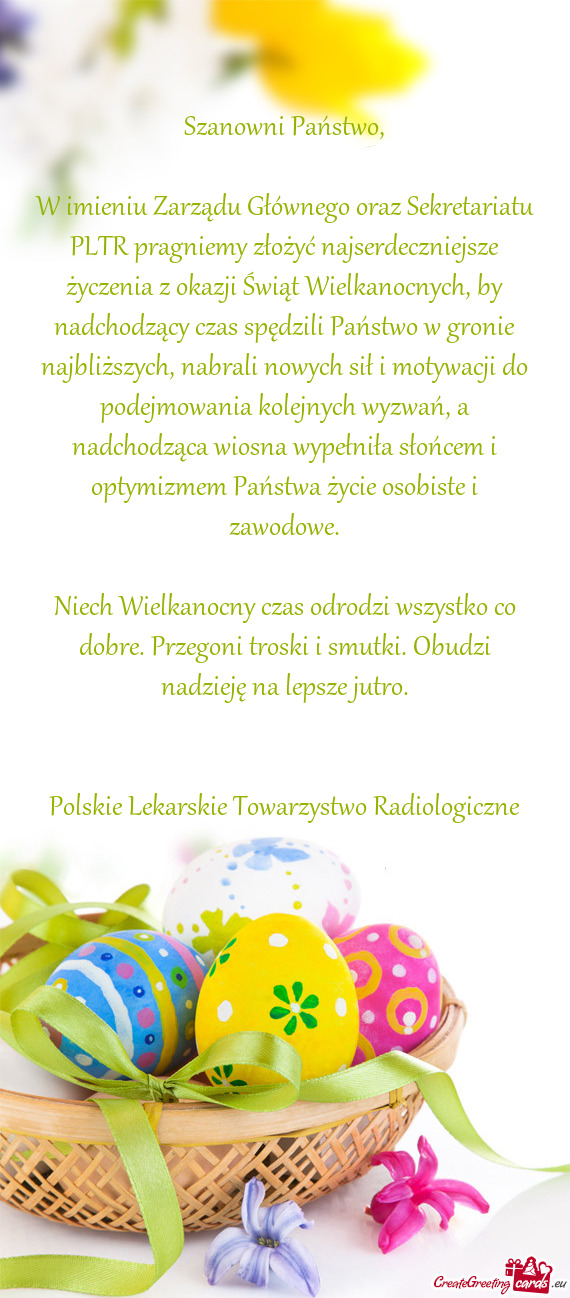 W imieniu Zarządu Głównego oraz Sekretariatu PLTR pragniemy złożyć najserdeczniejsze życzenia