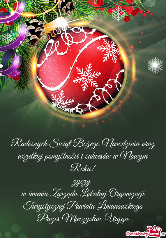 W imieniu Zarządu Lokalnej Organizacji Turystycznej Powiatu Limanowskiego Prezes Mieczysław Ury