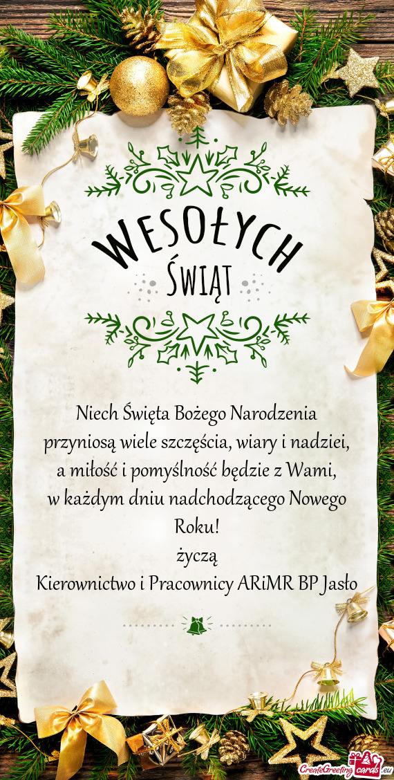 W każdym dniu nadchodzącego Nowego Roku! życzą Kierownictwo i Pracownicy ARiMR BP Jasło