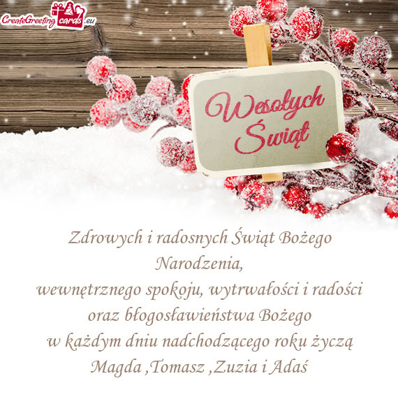 W każdym dniu nadchodzącego roku życzą Magda ,Tomasz ,Zuzia i Adaś