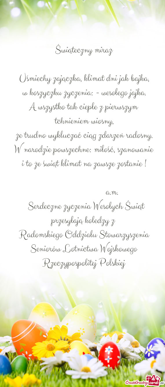 W koszyczku życzenia: - wesołego jajka