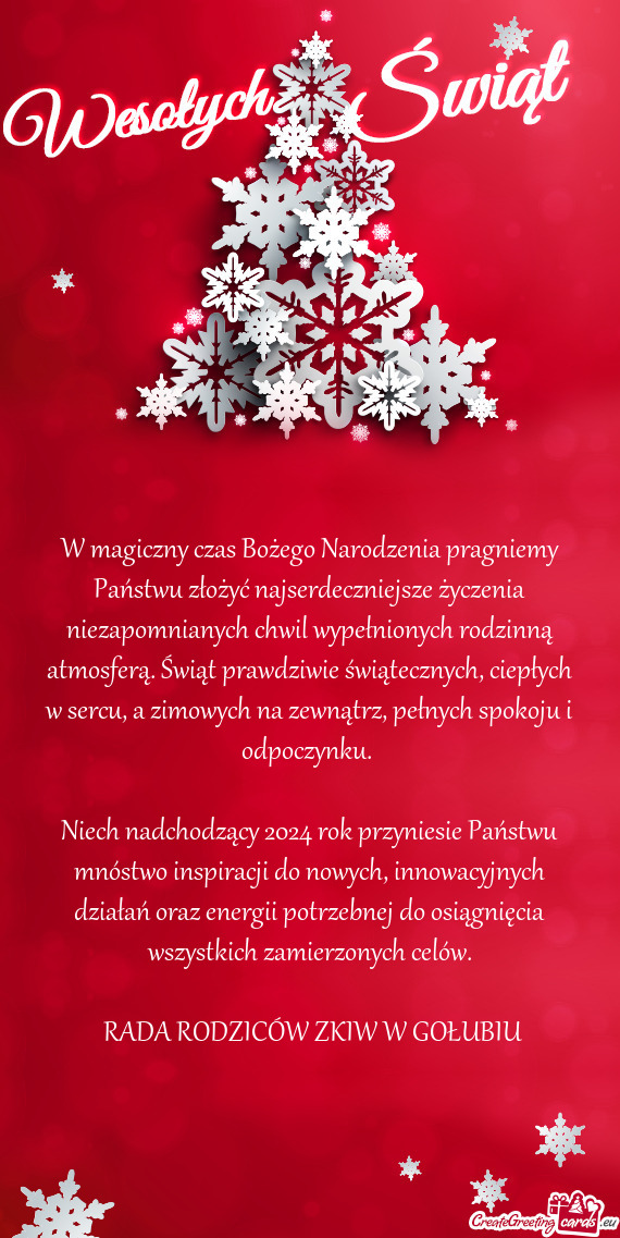 W magiczny czas Bożego Narodzenia pragniemy Państwu złożyć najserdeczniejsze życzenia niezapom