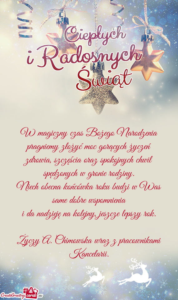 W magiczny czas Bożego Narodzenia  pragniemy złożyć moc gorących życzeń