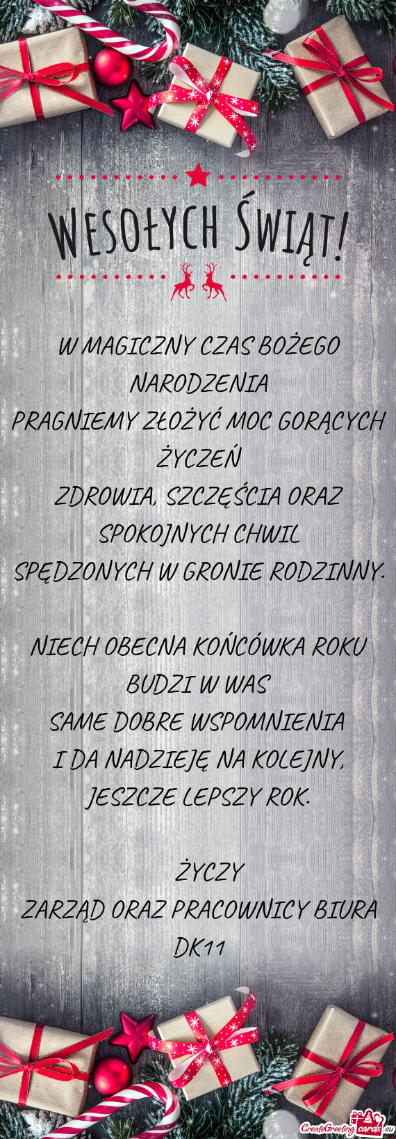 W MAGICZNY CZAS BOŻEGO NARODZENIA  PRAGNIEMY ZŁOŻYĆ MOC GORĄCYCH ŻYCZEŃ