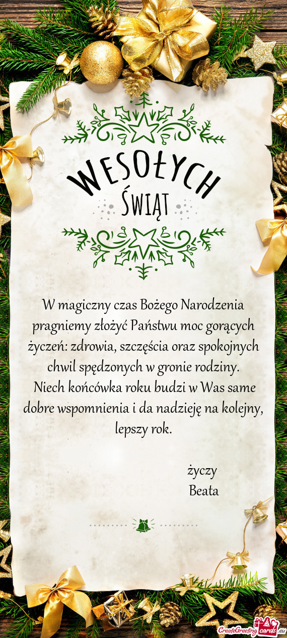 W magiczny czas Bożego Narodzenia pragniemy złożyć Państwu moc gorących