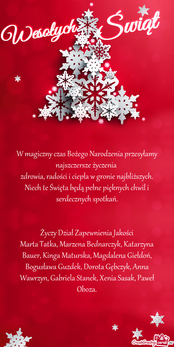 W magiczny czas Bożego Narodzenia przesyłamy najszczersze życzenia