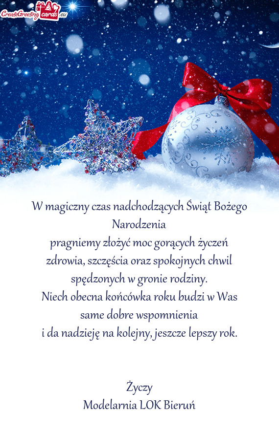 W magiczny czas nadchodzących Świąt Bożego Narodzenia
 pragniemy złożyć moc gorących życze