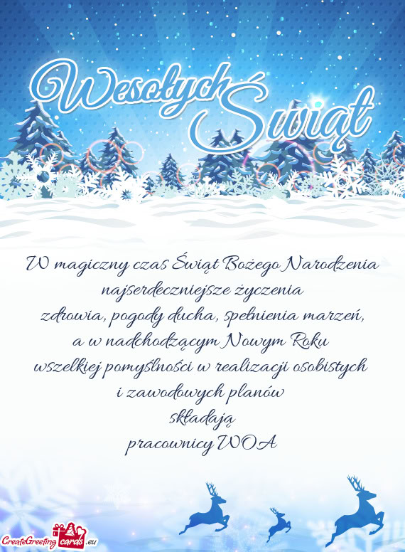 W magiczny czas Świąt Bożego Narodzenia najserdeczniejsze życzenia