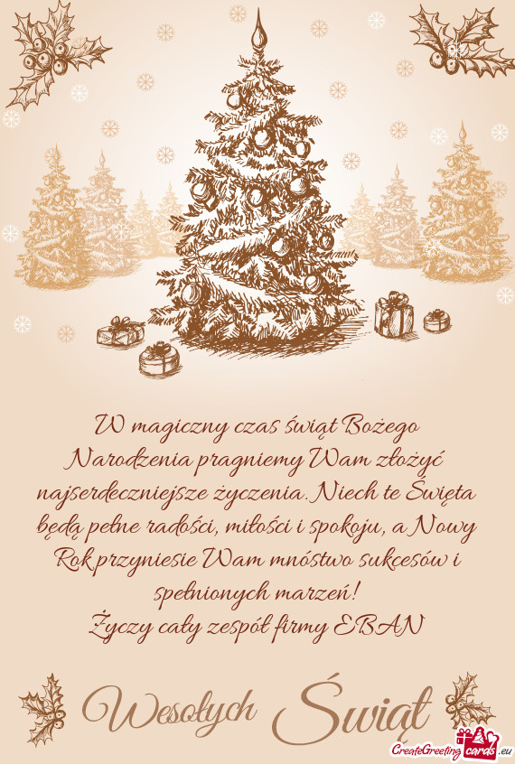 W magiczny czas świąt Bożego Narodzenia pragniemy Wam złożyć najserdeczniejsze życzenia. Niec
