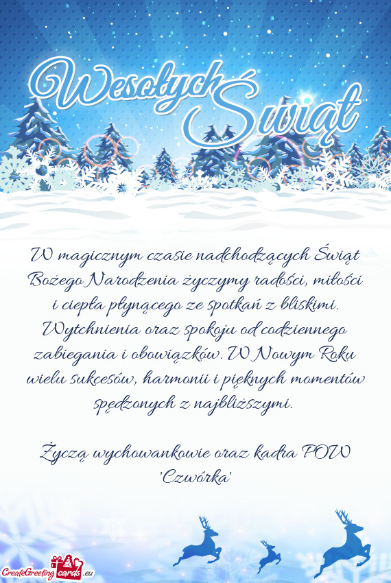 W magicznym czasie nadchodzących Świąt Bożego Narodzenia życzymy radości, miłości i ciepła
