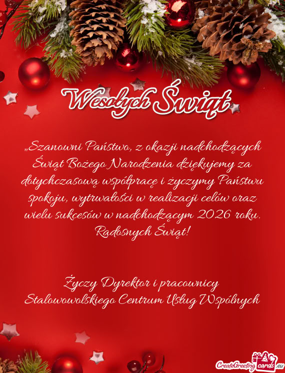W nadchodzącym 2026 roku. Radosnych Świąt!”