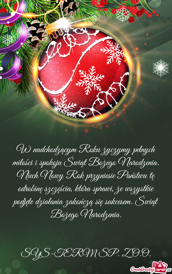 W nadchodzącym Roku życzymy pełnych miłości i spokoju Świąt Bożego Narodzenia. Niech Nowy Ro