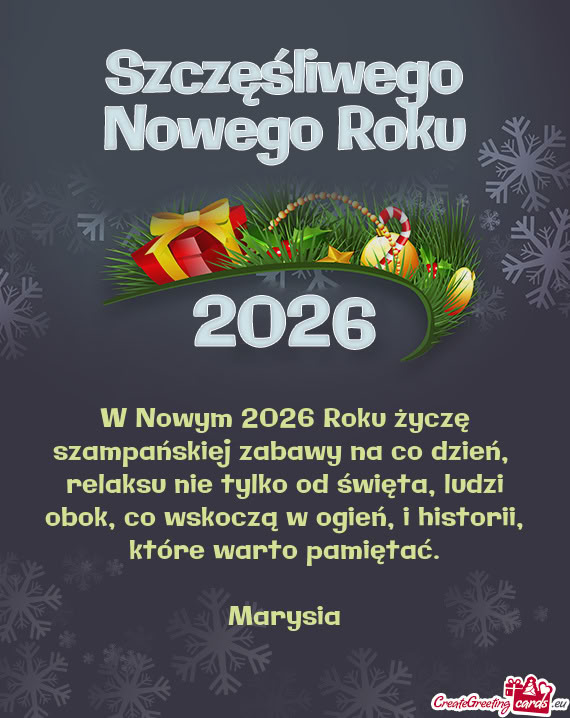 W Nowym 2026 Roku życzę szampańskiej zabawy na co dzień