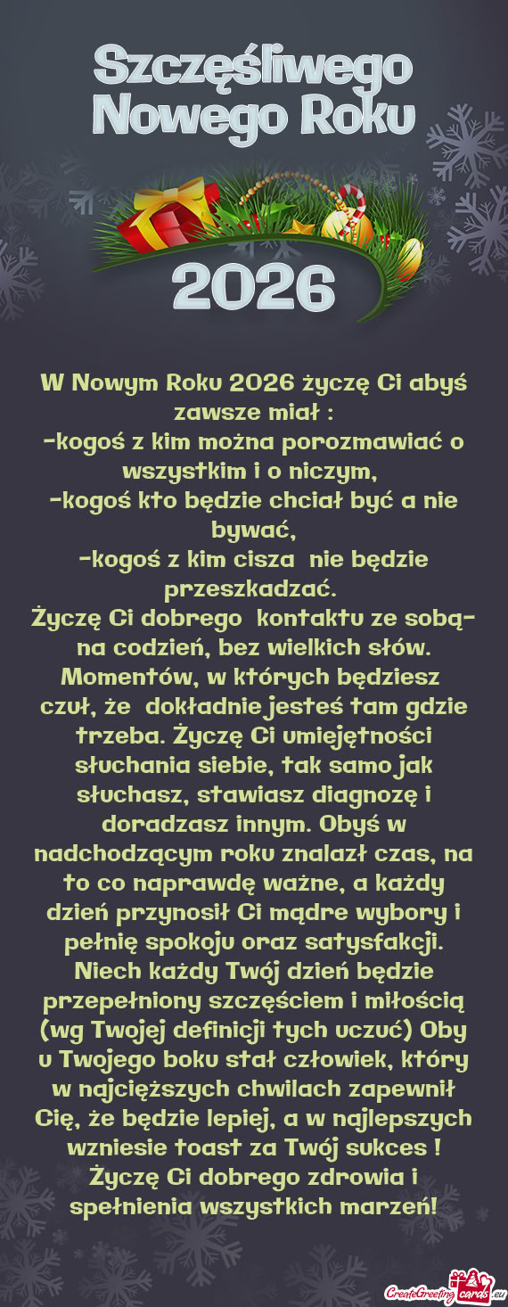 W Nowym Roku 2026 życzę Ci abyś zawsze miał