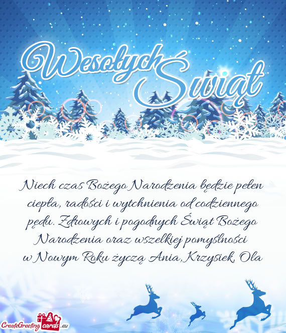 W Nowym Roku życzą Ania, Krzysiek, Ola